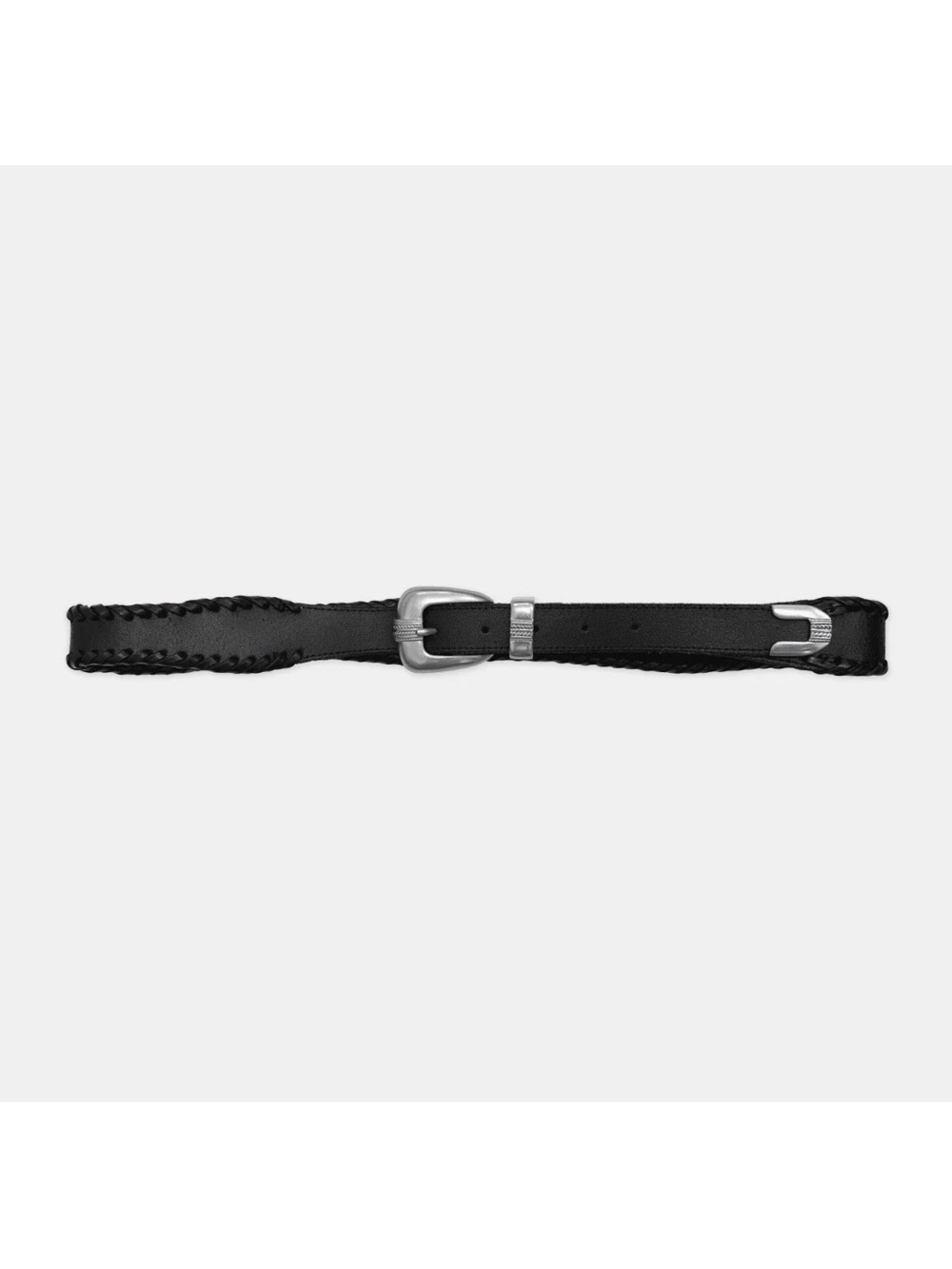 Frye Black Genuine Leather Silver Tip Buckle Braided Edge Western Belt Small